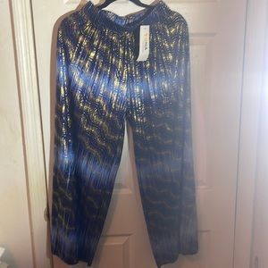 Ladies fashion by YUNA Fashion ONE-SIZE cotton Pants blue and purple with gold